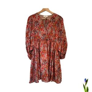entro Red Floral Long Sleeve Dress